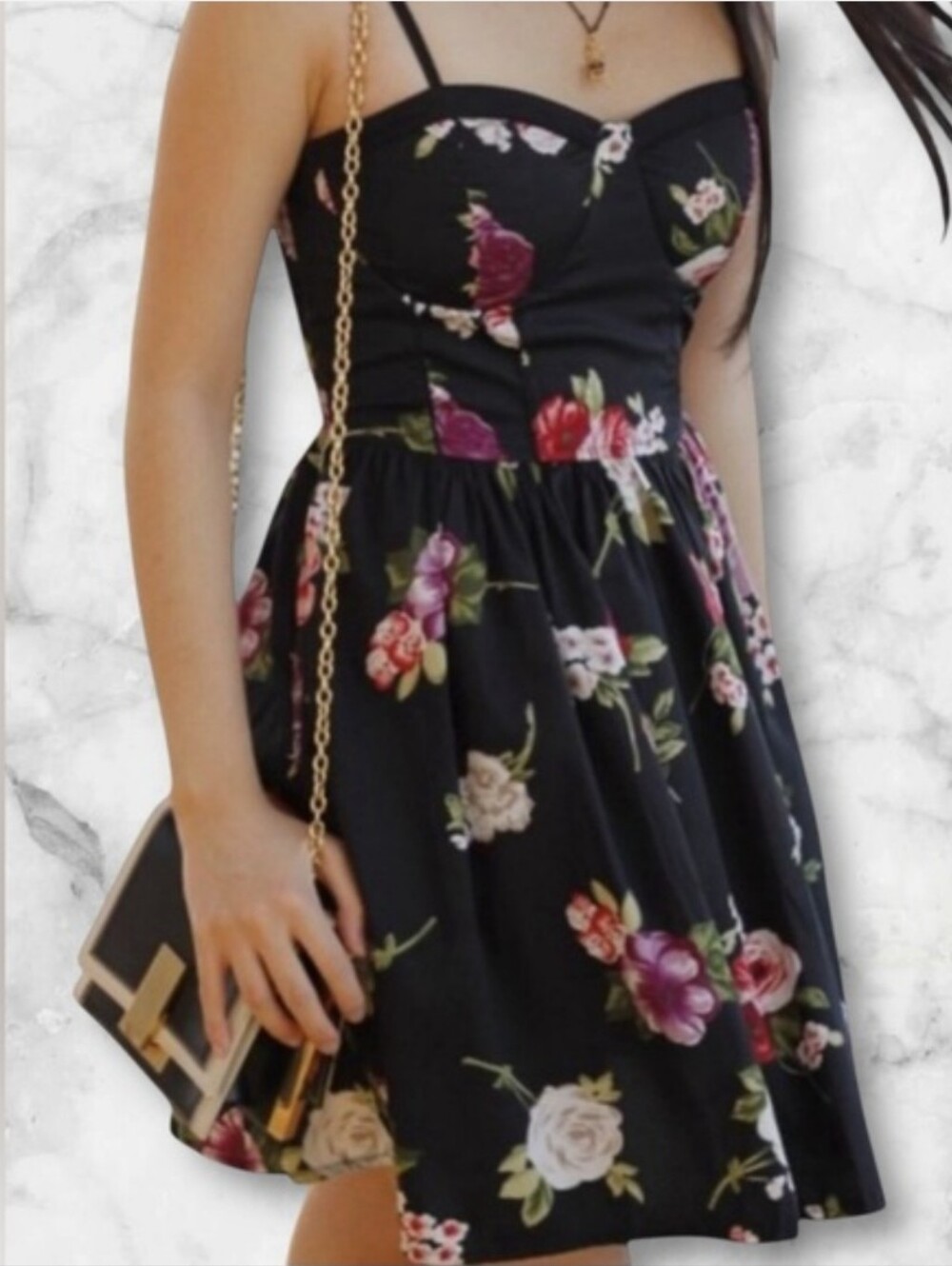 Black Floral Corset-Top Slip-On Mini Dress Size Medium Band Of Gypsies